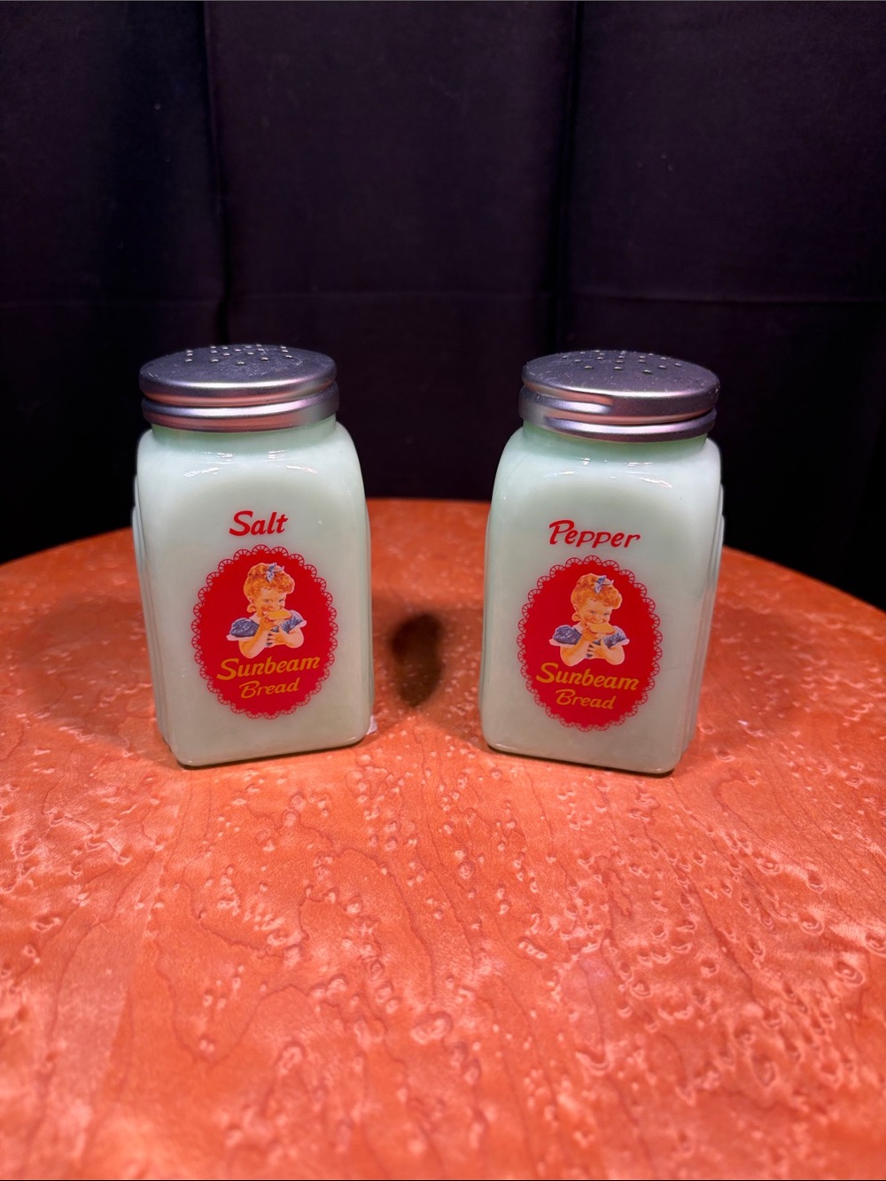 Sunbeam Bread Jadeite Glass Arch Salt and Pepper Shakers Reproduction Set